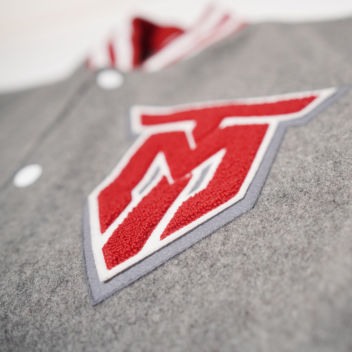 TM1 Varsity Letterman Wool & Leather Jacket- Grey/Red/White